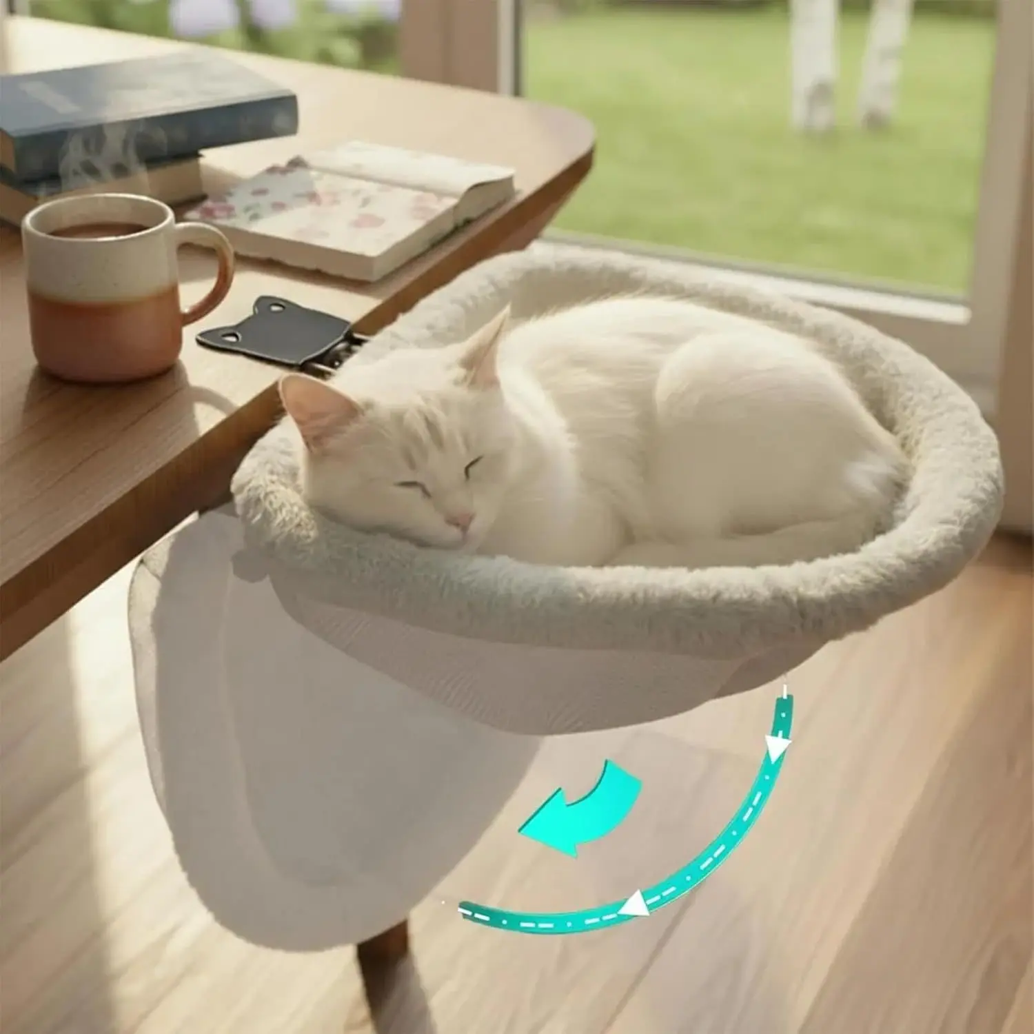 Plexor Cat Desk Bed - One-Click Folding, Sunken Design & Space-Saving Semi-Circular Cat Bed, Mesh Cover Material, Suitable for Various Desktops-Maximum Hold Up to 40lb