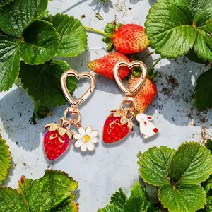 Strawberry Bag Charms Cherry Keychain Cute Sweet Berry Purse Charms Car Key Chain for Handbag Backpack Wallet Decor Rotating Cross Crown Circle Pendant Necklace