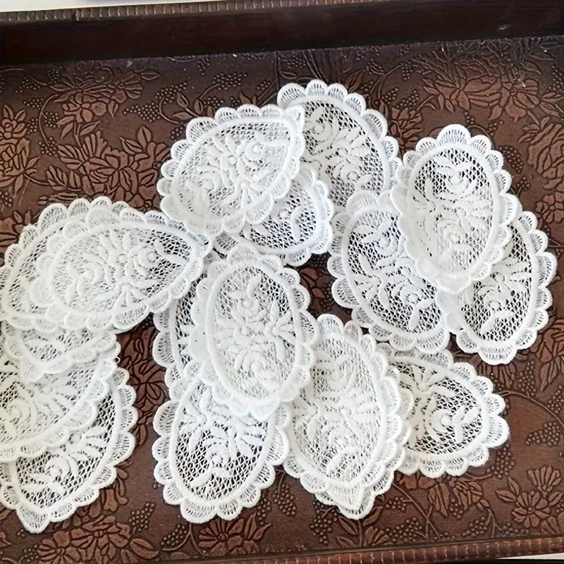 1/5pcs Elegant White Floral Lace Patches, 3D Hollow-Out Design, Perfect for DIY Crafts & Clothing Embellishments