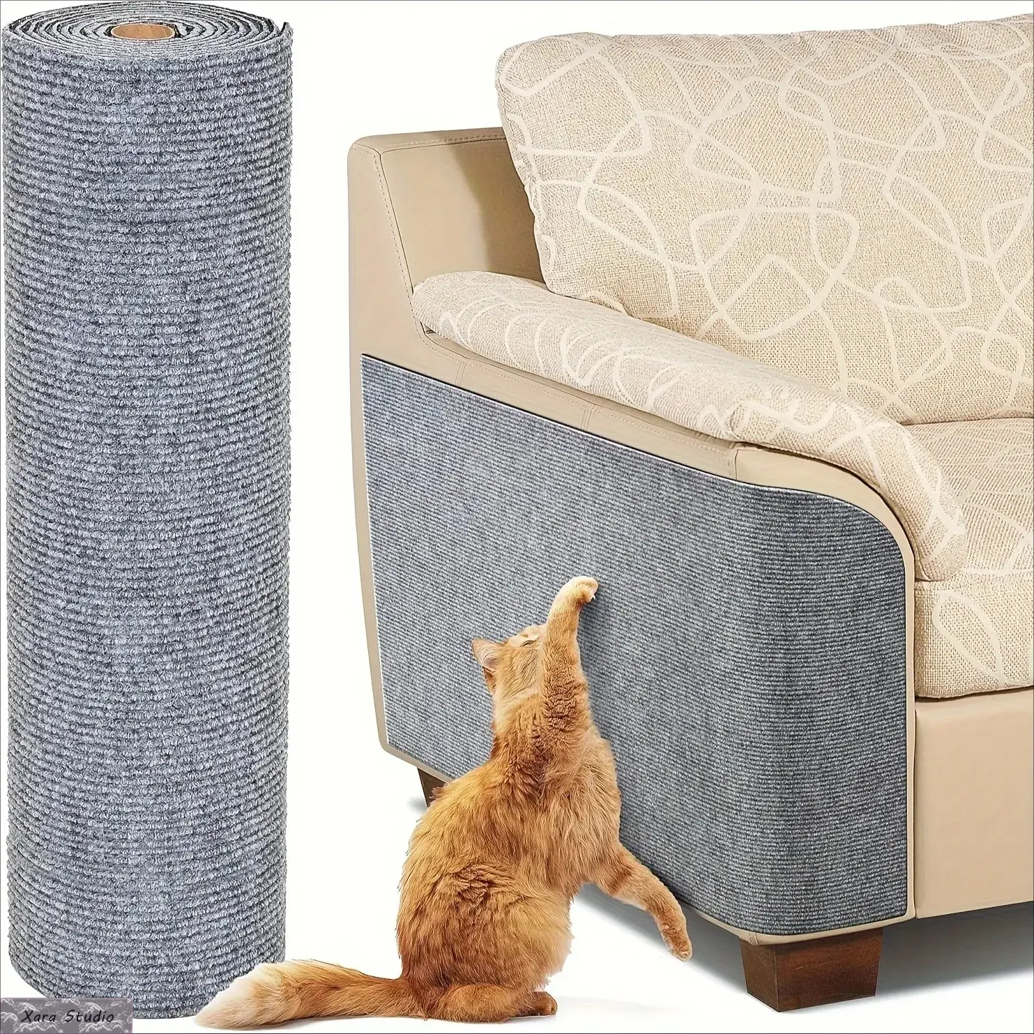 Self-Adhesive Cat Furniture Protector - Durable Everyday Scratch Deterrent for Couches, Doors, Renter-Friendly Apartment Use, Trimmed Edges, Easy-Install, Pet-Friendly Grey Mat for Couch & Armchair Corners