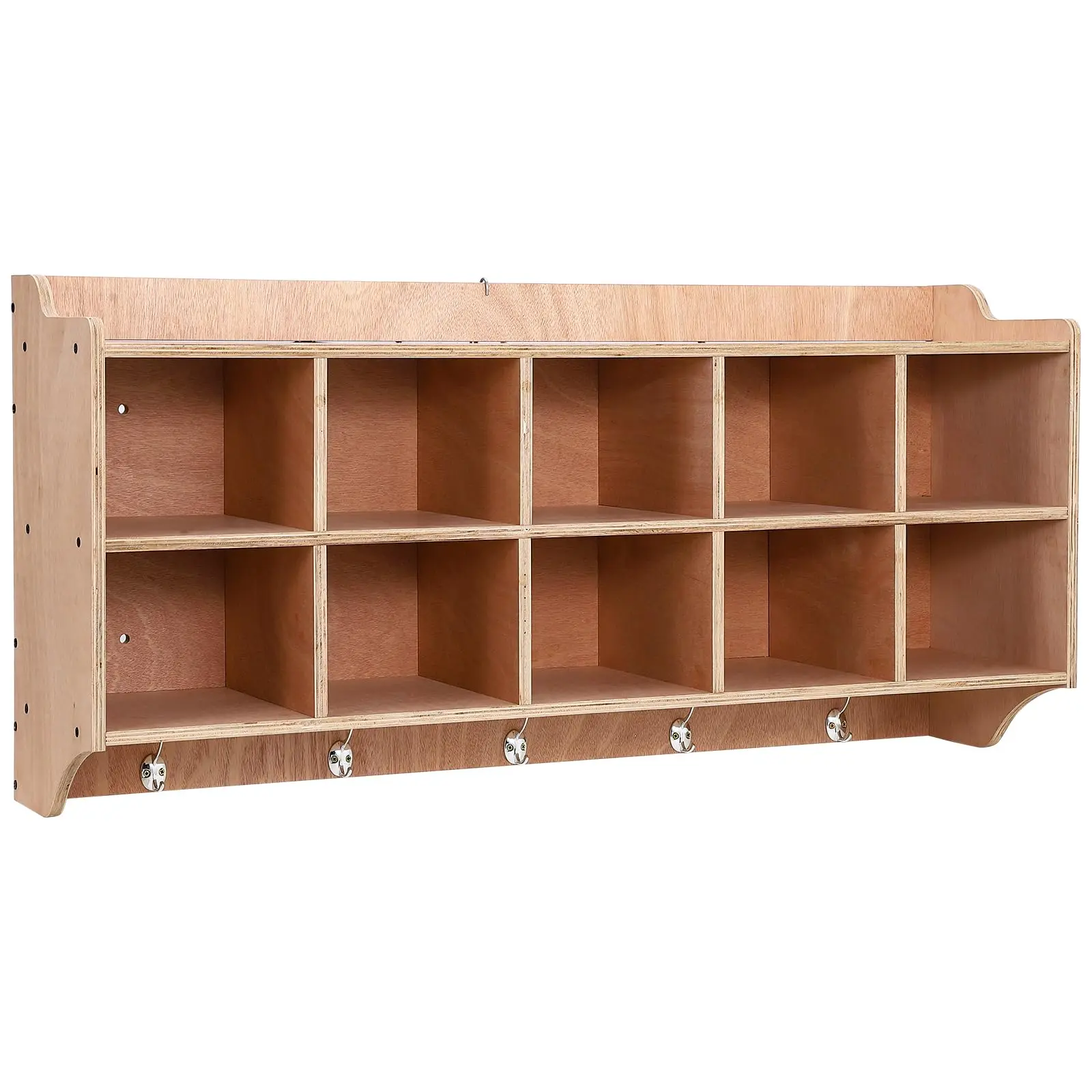 Garvee Cubby Storage Organizer with 10 Cubbies, Hooks, and Shelf - Wall Mount Daycare Shelves, 47-Inch Wide Furniture for Toys and Classroom Organization