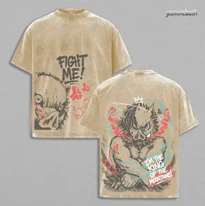 ''I'm the King of the Mountain'' Inosuke Hashibira T-Shirt Demon Slayer Anime Graphic Tee Acid Washed Cotton Shirt Manga Streetwear Soft Casual Menswear Gift for Demon Slayer Fans Infinity Castle Arc Merch