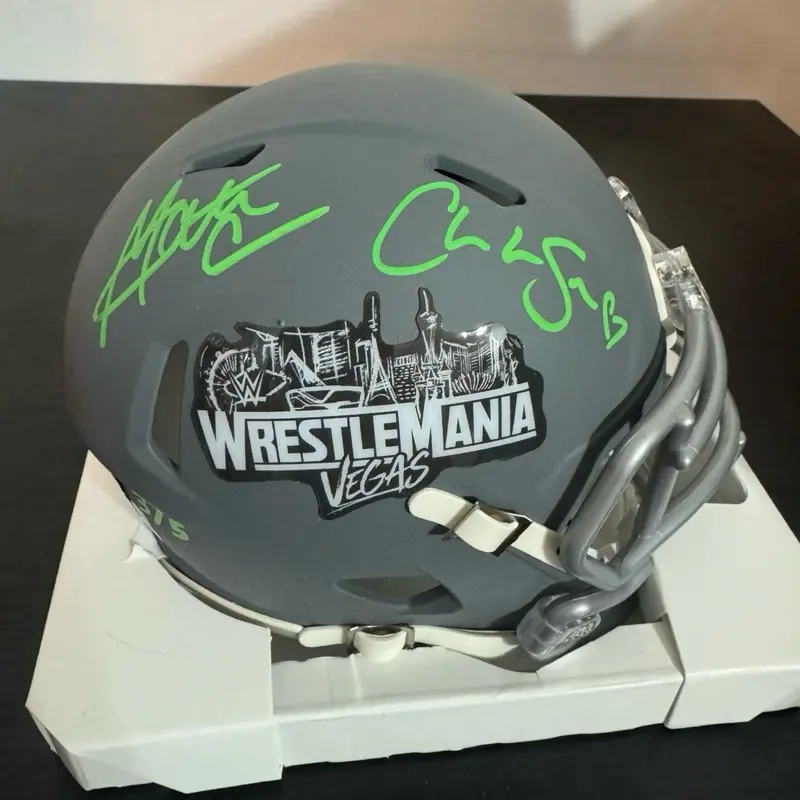 WWE Signed Mini Helmet! Signed by Chelsea Green and Matt Cardona aka Zach Ryder. Husband and Wife dual signed. VERY Limited Edition numbered 3/5!!! Fanatics Certified Authentic