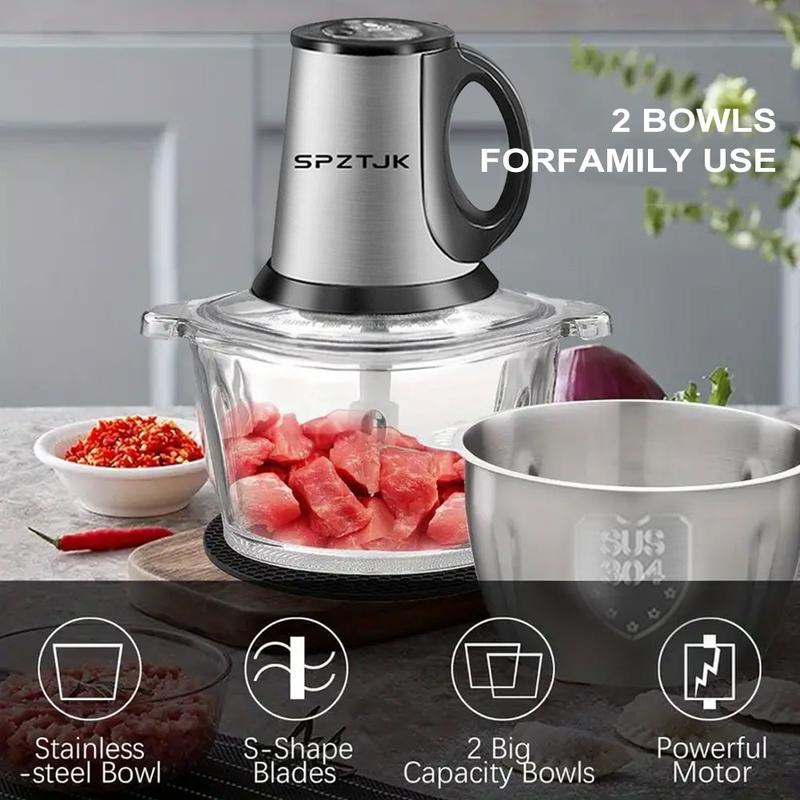 SPZTJK 2L Baby Food Processor & Meat Grinder - 2 Free Dishwasher-Safe Blades & Bowls, Pure Copper Motor for Homemade Puree/Nuts/Meat, BPA-Free & Quiet Design for Family Cooking