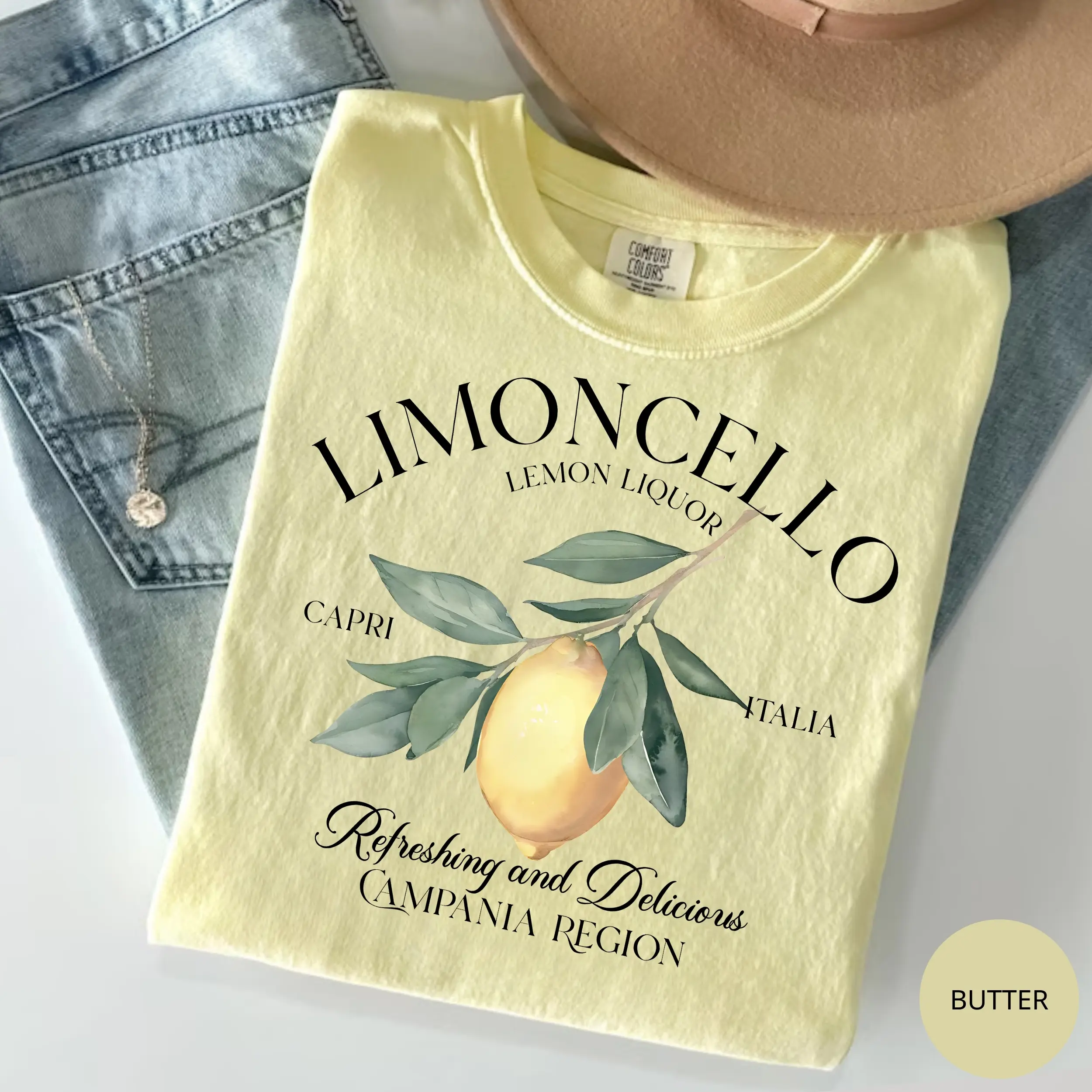 Comfort Colors Limoncello Tee, Refreshing Lemon Graphic T-Shirt, Italian Summer Shirt, Daisy T-Shirt, Fruit Summer Tee, Gift Idea, Cotton Fabric Gift For Women