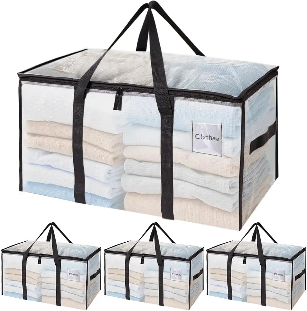 4 Pack Extra Large Storage Bags – Semi Transparent Packing Totes for College Dorm Moving & Organization