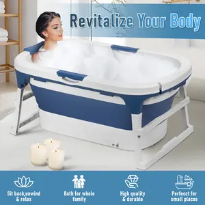 55 inch Foldable Bathtub, Portable Bathtub 55 inch Foldable Bathtub, Portable Bathtub for Adult Kids, Large Collapsible Tub with Handle, Freestanding Surround Collapsible Bathtub, No Lid, Hot Bath, Ice Bath