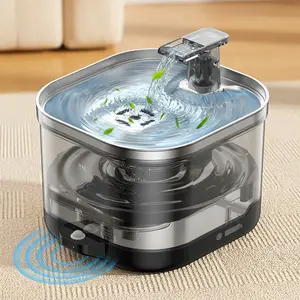 Wireless Cat Water Fountain Automatic Pet Water Bowl, 5000mAh Long Battery Cordless Fountain, 2.2L 304 Stainless Steel Tray, 20dB Ultra Silent Pump, 120° Motion Sensor, 4-Stage Filter, Detachable Easy Clean Water Dispenser for Cats Small Dogs