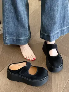 Women's Thick Sole Low Wedges Platform Fashion Comfort Slippers, Buckle Strap Design, Casual Single Shoe, Backless Style, Versatile Outdoor Wear