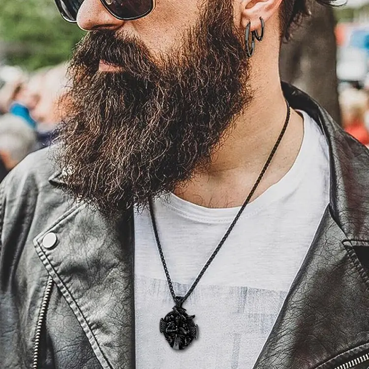 FaithHeart Norse Viking Odin Pendant Necklace Stainless Steel