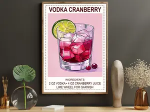 Vodka Cranberry Drink Canvas Print, Alcohol Poster Print, Bar Wall Art Decor