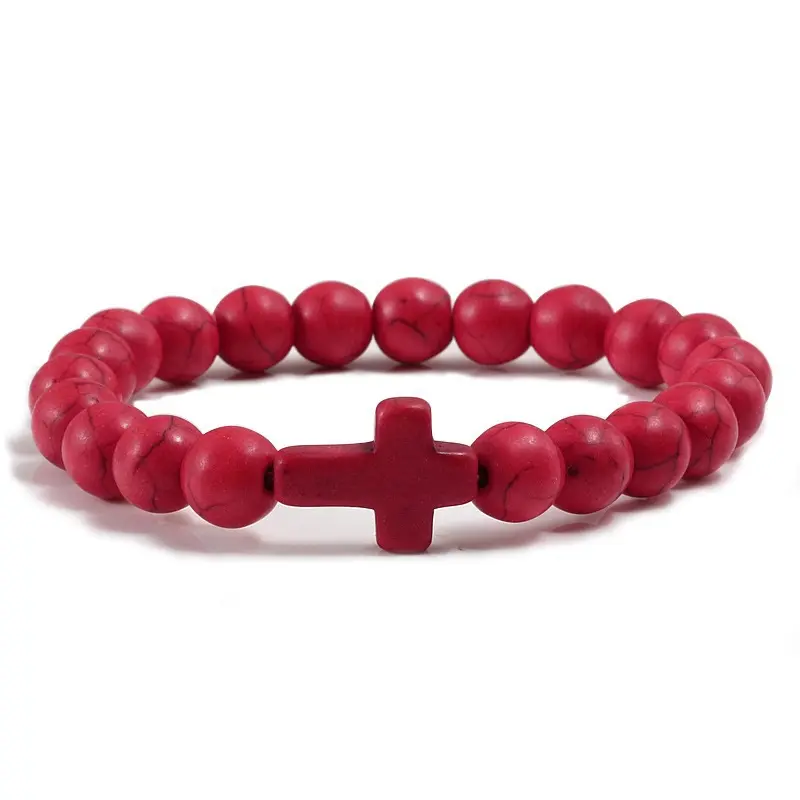 Cross shaped red pine stone bracelet