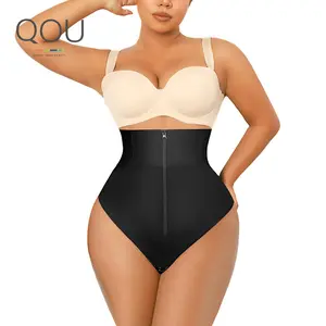 QOU High-Waisted Body Sculpting Thong Shapewear with Stainless Steel Bones for Tummy Control and Instant Waist Reduction Women's Basic Minimalist,Womenswear
