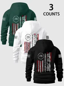 Men's Graphic Hoodies 3-Pack, Casual Fitted Long Sleeve Drawstring Design, Perfect Gift for Sports Enthusiasts, Fall & Winter Fashion