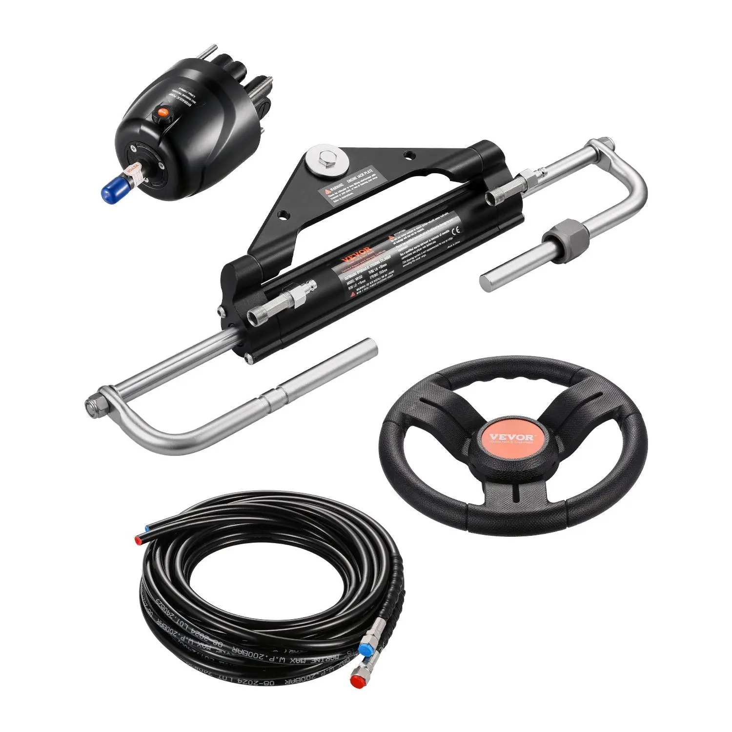 VEVOR 150HP Hydraulic Outboard Steering Kit, Marine Boat Hydraulic Steering System with 13.5-inch Steering Wheel, Helm Pump, Hydraulic Cylinder & 2PCS 26FT Hoses for Single Station Single-Engine BoatsSummervibes