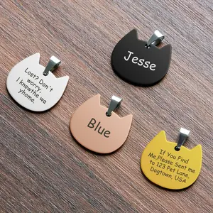 Personalized custom cat-shaped pet tags, stainless steel tags, with customizable text and patterns Collars