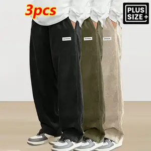 Three piece set Men's Solid Color Leisure Sport Pants, Pocket Design, Perfect for Outdoor Activities and Fitness Training, Casual Outdoor Wear | Minimalist Style Pants | Durable Fabric Pants
