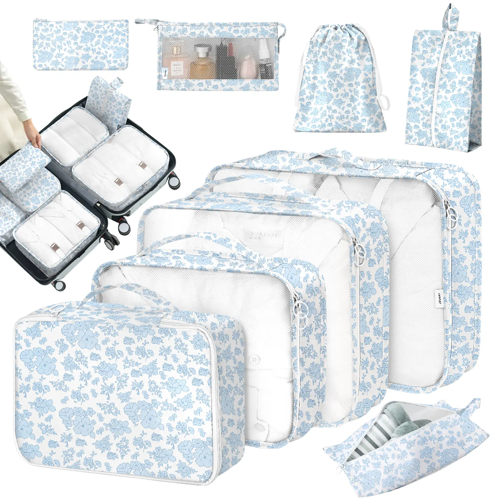 Portable Travel Storage Bag Set, Travel Clothes Organizer, Travel Cosmetic Storage Bag Set for Clothing & Shoes & Underwear, Perfect for Luggage and Suitcase Packing, Waterproof Pouch
