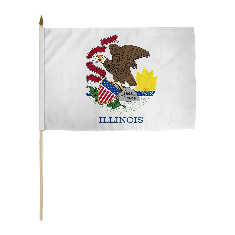 12x18in Illinois Bright 1-Piece Synthetic Plastic Flag with Wooden Stick, Pride Parade & Home Festive Decoration Banner (Home & Festive Party Supplies)
