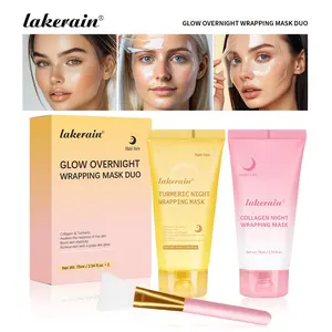 Collagen & Turmeric Brightening Facial Peel-off Deep Hydrating Mask Set, Face Brush Set, 2 Pieces Moisturizing Facial Mask with 1 Piece Brush, Facial Skin Care Product for Women & Men, Cosmetic