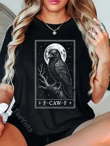 100% Cotton F-CAW-F Crow Tarot Card Funny Halloween Vintage On Back T-Shirt