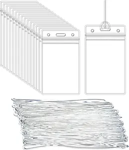 Luggage Tags Bag 50 Pcs Clear Tags Holder Identification ID Card Badge Holder with 50 Pcs Clear Luggage Tag Loop Straps Business Travel and Office Supplies