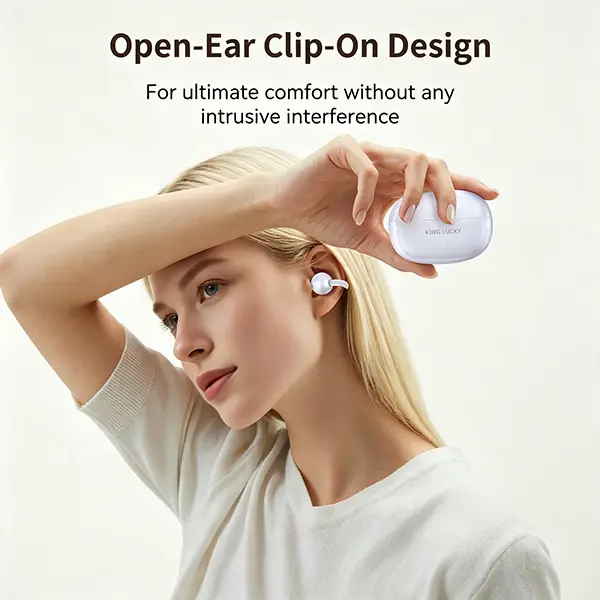 Clip-on Open Ear Wireless Bluetooth 5.4 Headphones, Mini Clip-on Earbuds with Mic, 60H Playtime, ENC, IPX5 Waterproof, Run-friendly for Small Ears & Fitness (White)