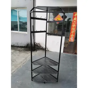 GARVEE Corner Hall Tree with Hanging Clothes Rod, Corner Coat Rack - 12 Hooks Corner Clothes Rack with Storage Rack