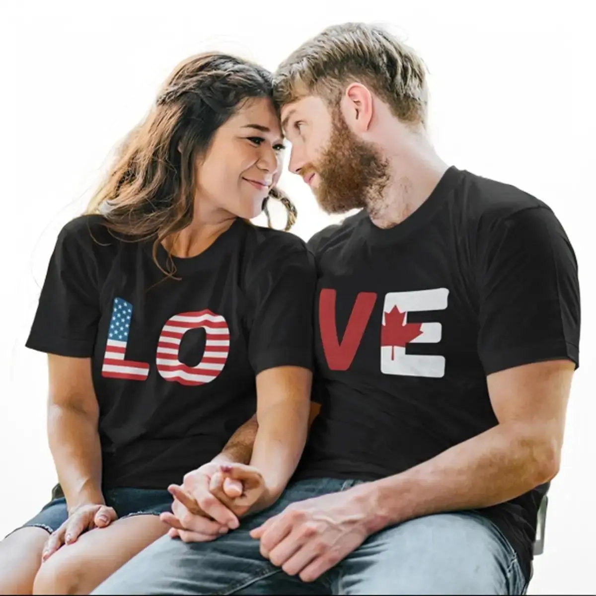 International Love Matching Shirt for Multicultural Couple with Canada USA Flag, Two Countries Gift Idea Tee Set, LDR Boyfriend Girlfriend