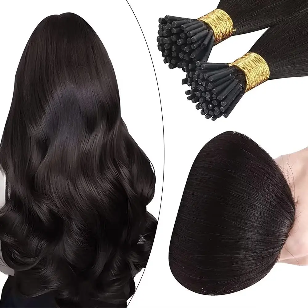 Encharm I Tip Hair Extensions, Invisible Itips 18inch 50g 1B Natural Black, Remy Human Hair, Silky Soft Texture, Lightweight