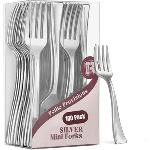 100 Pack Silver Mini Forks - 4 Inch Dessert Forks - Heavy duty Mini Forks For Appetizers, Tastings, Cocktails, Dessert Cups, BPA Free Small Silver Forks