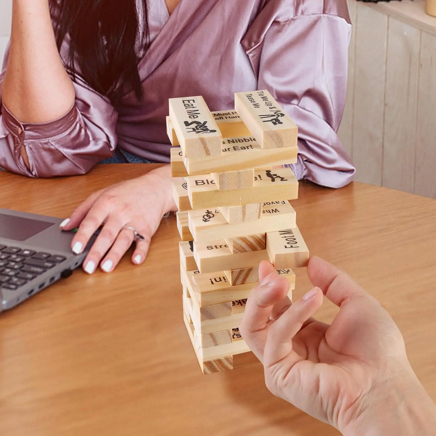 Wooden Stacking Tower Fun Game - Stack-It Challenge, Spring Picks, Valentine Game, Party Entertainment for Gatherings, Ideal Gift for Couples, Creating Memorable Moments
