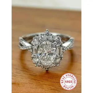 S925 Sterling Silver Fashion Artificial Diamond Decor Ring, Elegant Engagement Ring, Luxury Jewelry for Women, Trendy All-match & Exquisite Jewelry for Birthday Gift