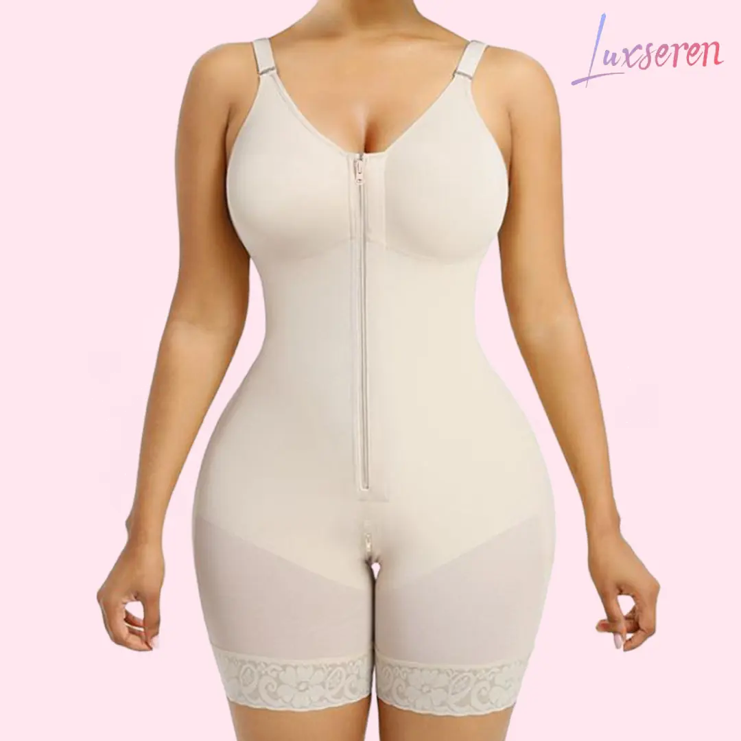 LUXSEREN Women's Colombian Shaper Bodysuit Dress - Front Zipper, Short Length, Tummy Control, Butt Lifter, Adjustable Straps Bra, Compression Fabric, All-Day Comfort & Support, Sportswear