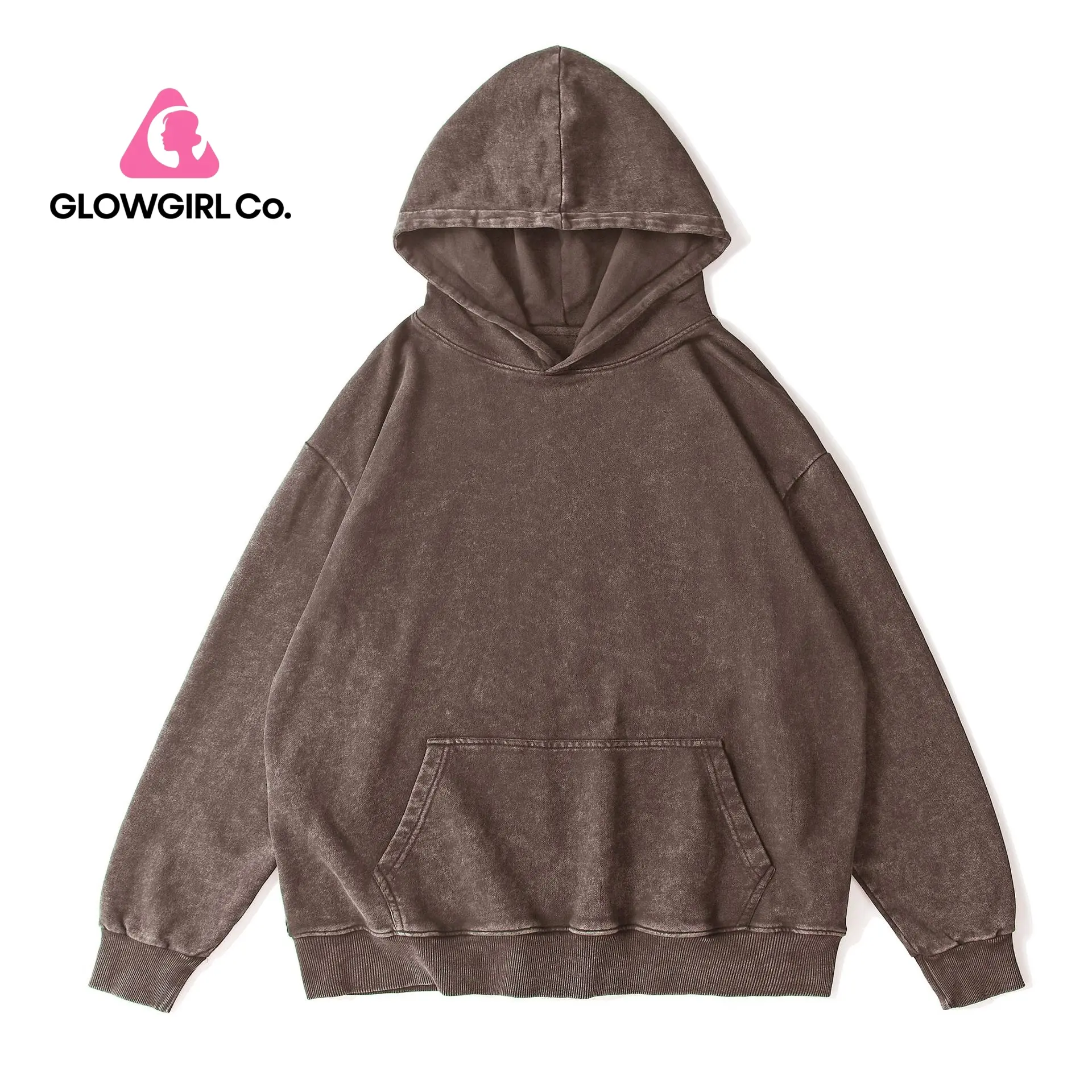 Baggy Hoodies for women, Lady's Oversized Acid Wash Pullover, Soft Long Sleeve Brown Sweatshirt for Leisure Wear, Longsleeves, Casual Sports Hoodie, Tops, Loose, Women's Hoodies