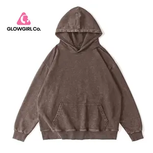 GlowGirl Women's Unisex Casual Oversized Acid Wash Top Hooded Pullover Sports Warmth, Long Sleeve Loose Sweatshirt, Soft Material - Perfect Matching Men's and Women's Casual Sweater, Pair with Leggings Loose Basic Simple Winter Brown
