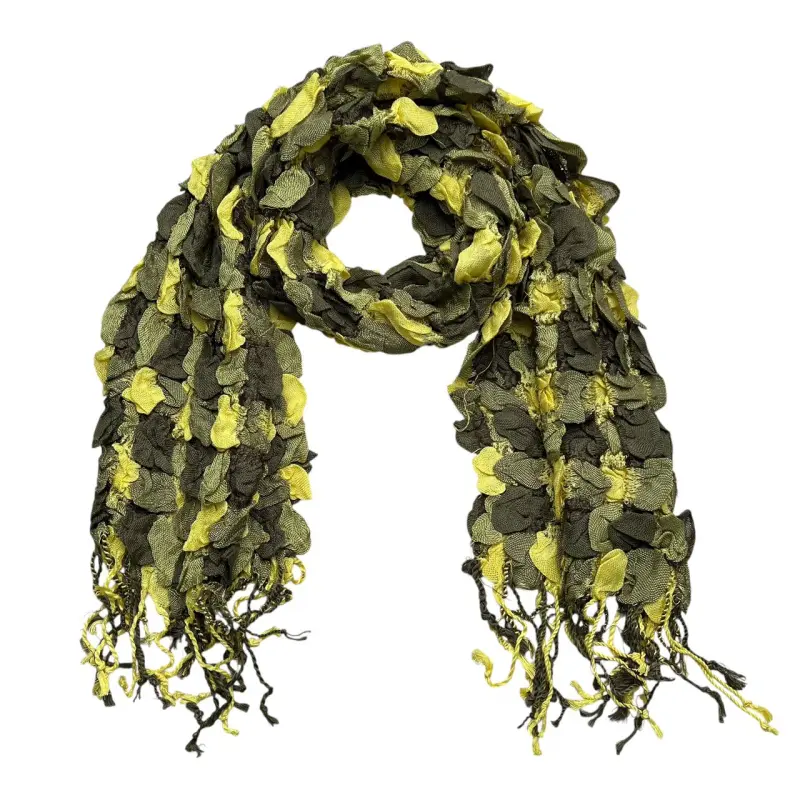 Yellow Jacquard Skinny Scarf - Narrow Scarf (53"x7")