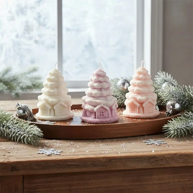 Ice Cream Style Christmas Tree Candle - Festive Holiday Decor for Home and Office