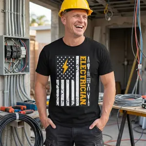 Electrician American Flag Lightning Bolt T-Shirt | Tools Graphic Tee