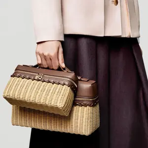 LP19 Bag Bamboo-weave Craft Bag, Top Layer Cow Leather, Mini, Delicate, High Fashion, Quiet Luxury Leather Adjustable Strap, Hand and Shoulder Bag