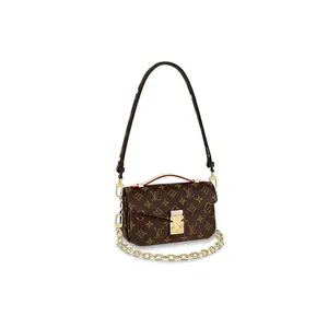 Louis Vuitton Pochette Metis East-West Crossbody Bag for Women, Monogram Coated Canvas with Leather Trim, Brown