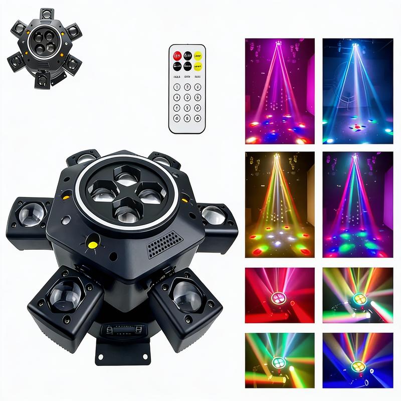 6-IN-1 Moving Head DJ Lights with RGBW 6-Arm Beams Bee-Eyes Effect 4 LED Strobes DMX-512 Sound Activated Stage Lights for Party Disco KTV Wedding Club