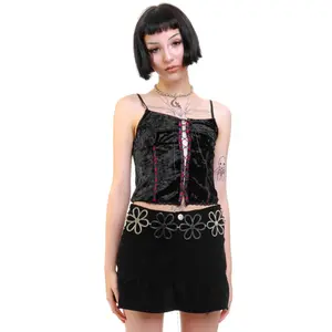 Ria Black Velvet Lace-Up Top