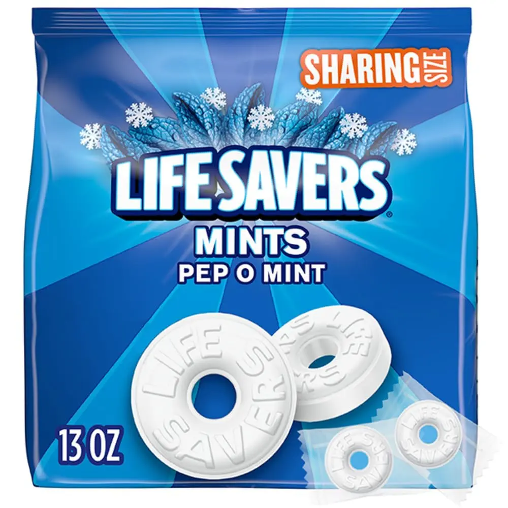 LIFE SAVERS Pep O Mint Breath Mints Hard Candy, Sharing Size, 13 oz Bag | Peppermint hard candy individually wrapped, great for the desk drawer, commutes, office candy bowls, road trip, game night