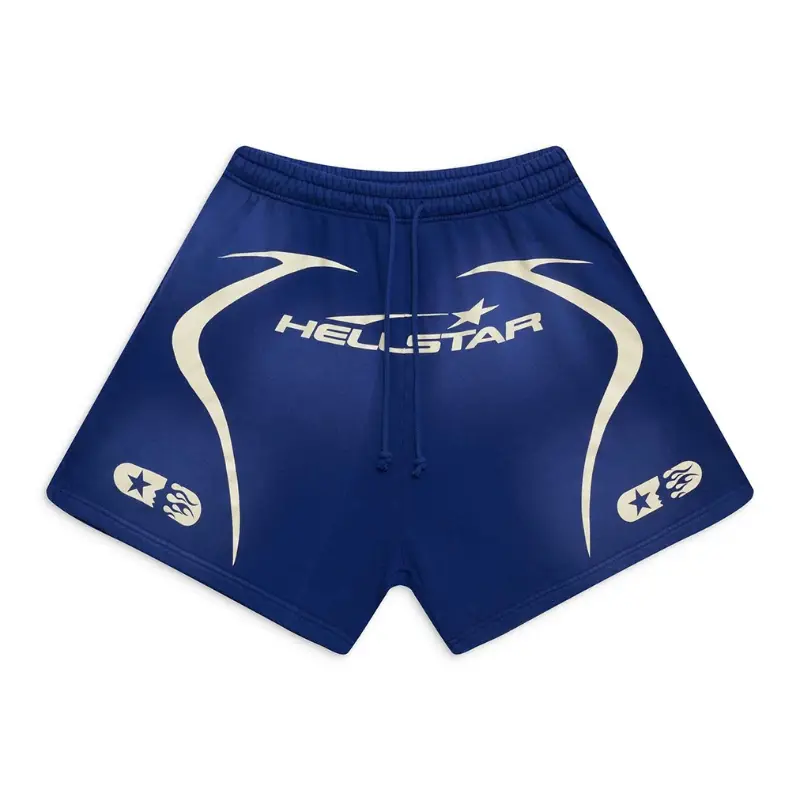 Men's Hellstar '7 on 7' Graphic Blue Cotton Athletic Shorts, Men's Activewear Sports Clothes