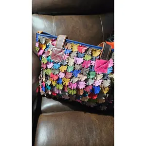 5.15.26 Purse Leather colorful patch flowers small tote
