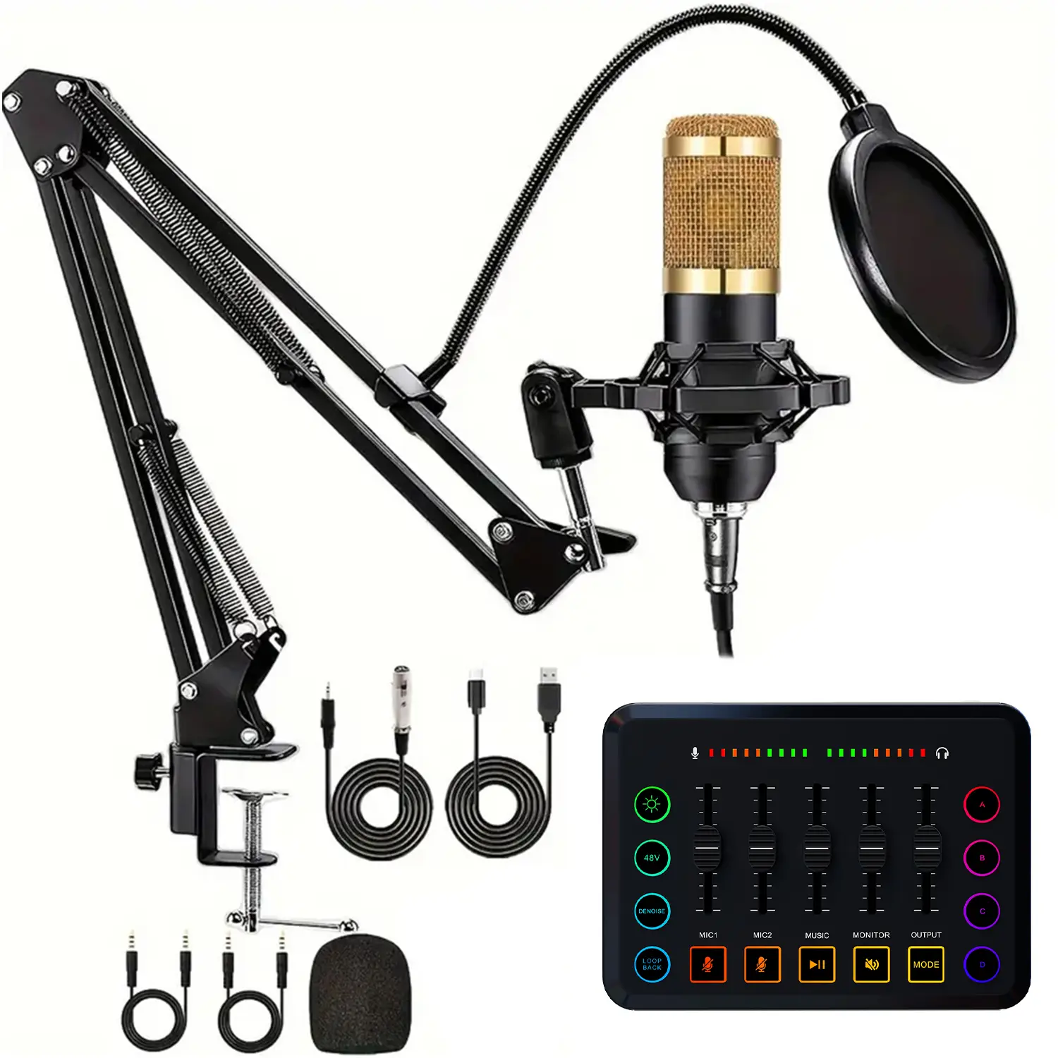 Voice Changer Sound Card & Sound Effects Board Set, Podcast Live Streaming Bundle, Echo Reverb Delay Pitch Effects, Dj Vocoder, Plug & Play