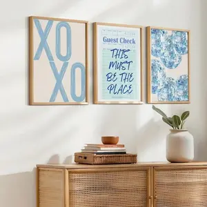 Light Blue Set Of 3 Prints, Aesthetic Trendy Dorm Wall Art, Disco Ball Wall Art, Guest Check Poster, Trendy Blue Wall Art, Blue Dorm Prints