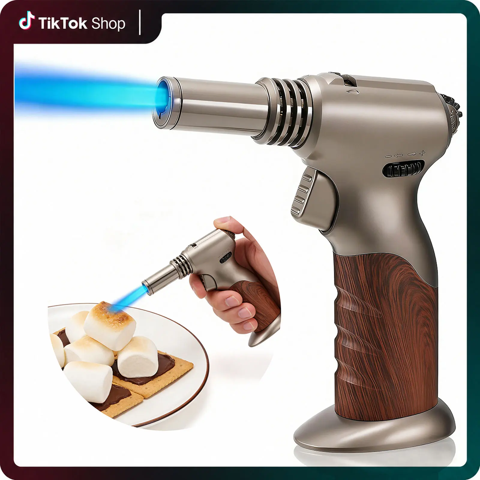 Dual Flame Butane Torch Lighter, Windproof Refillable, Adjustable Flame with Ignition Lock Blow Torch for Cooking, Creme Brulee, Soldering, Welding, Comes with an Exquisite Gift Box (Gas Not Included)