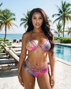 Holographic Python Strappy 2PC Bikini Short Set